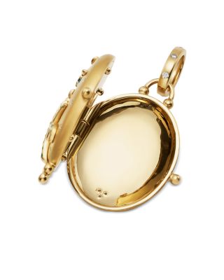 18K Yellow Gold FJ Multi Gemstone &amp; Diamond Flower &amp; Stem Oval Locket