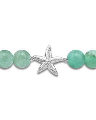 Starfish Charm Gemstone Beaded Stretch Bracelet in Sterling Silver - Exclusive