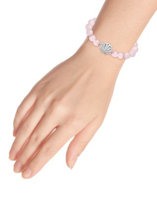 Clam Shell Charm Gemstone Beaded Stretch Bracelet in Sterling Silver - Exclusive