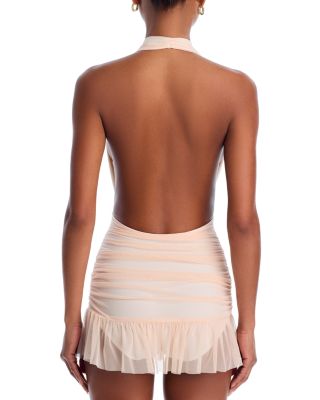 Ruffle Halter Mini Dress One Piece Swimsuit