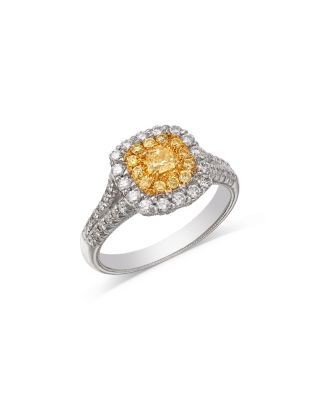 Bloomingdale's Fine Collection - Yellow & White Diamond Cushion Halo Ring in 18K Yellow & White Gold , 0.9 tcw