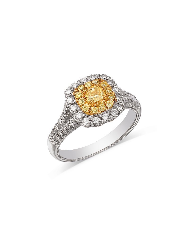 Bloomingdale's Fine Collection Yellow & White Diamond Cushion Halo Ring in 18K Yellow & White Gold, 0.9 tcw
