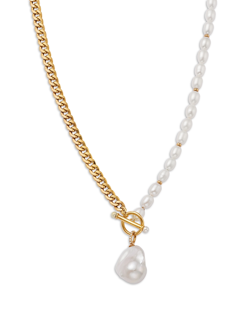 Bloomingdale's Fine Collection Freshwater Pearl & Diamond Toggle Necklace In 14k Yellow Gold, 18