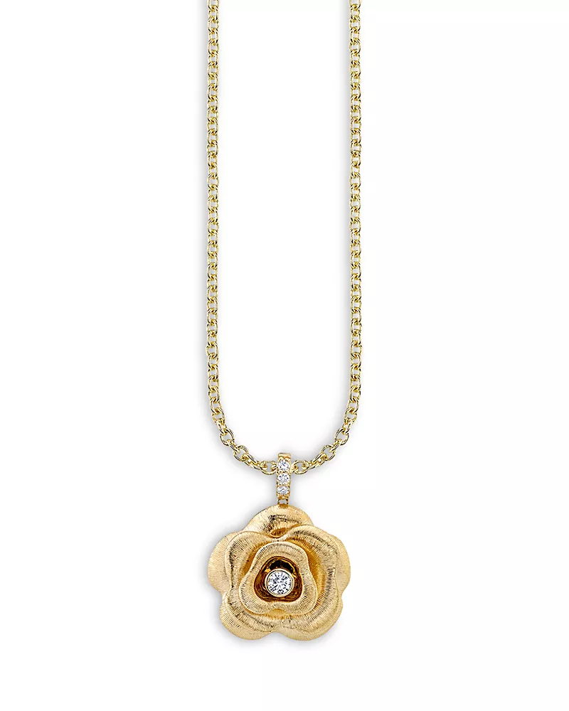 Sydney Evan 14K Yellow Gold Diamond Rose Pendant Necklace, 18
