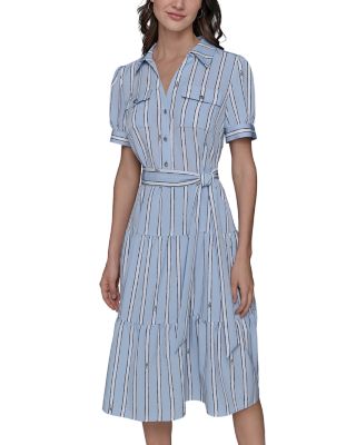 Striped Belted Shirt Dress
