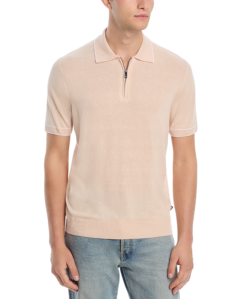 Hugo Boss Linen Blend Knit Polo Sweater In Pink