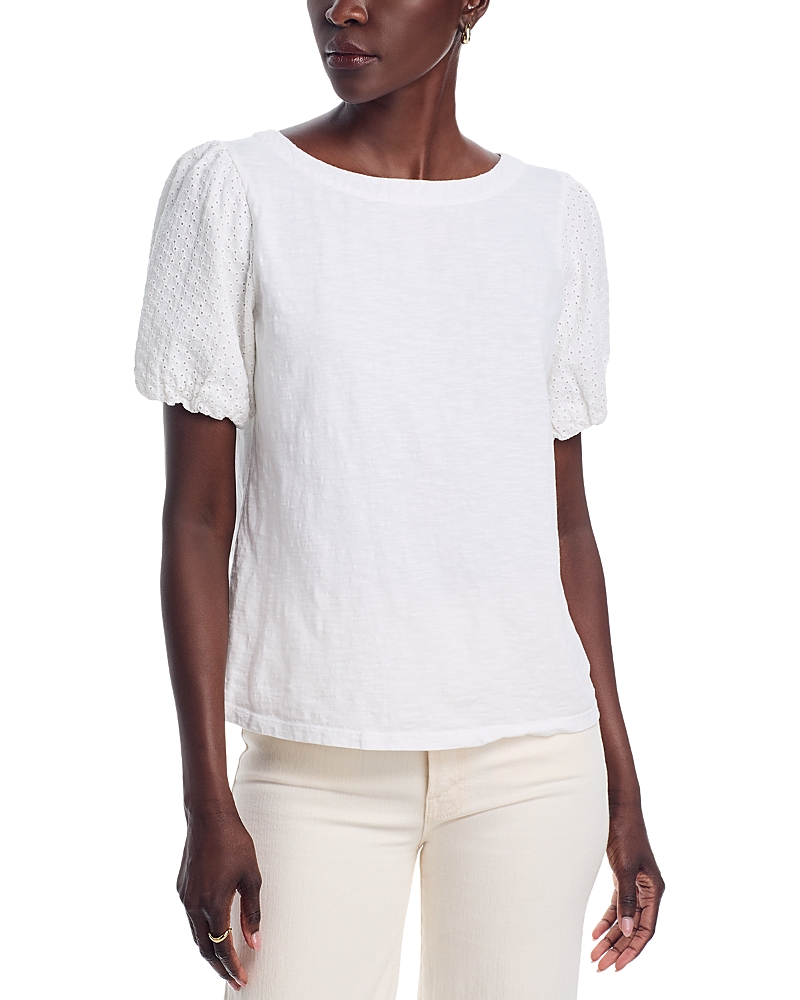 Tommy Bahama Eyelet Puff Sleeve Organic Cotton Top In White