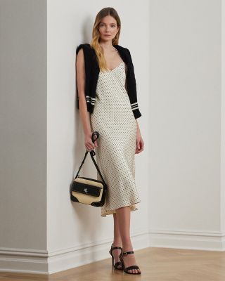 Lauren Ralph Lauren Polka Dot Satin Charmeuse Slip Dress