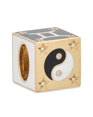 9K Gemini Zodiac Diamond & Ceramic Block Big Bead