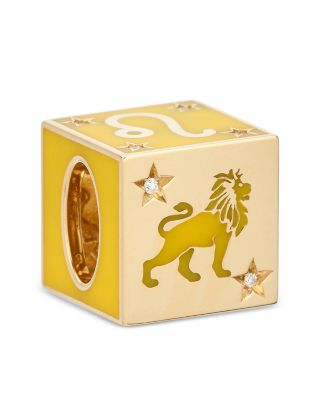 9K Leo Zodiac Diamond & Ceramic Block Big Bead