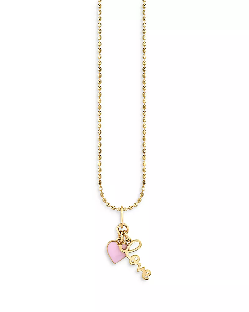 Sydney Evan 14K Yellow Gold Love Charm Combo Necklace, 16