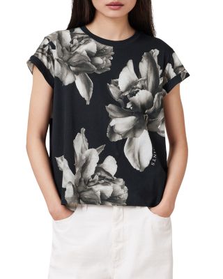 Allsaints Anna Floral Print Crew Neck Short Sleeve T-shirt In Black