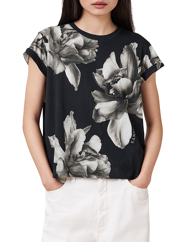 Allsaints Anna Floral Print Crew Neck Short Sleeve T-shirt In Black