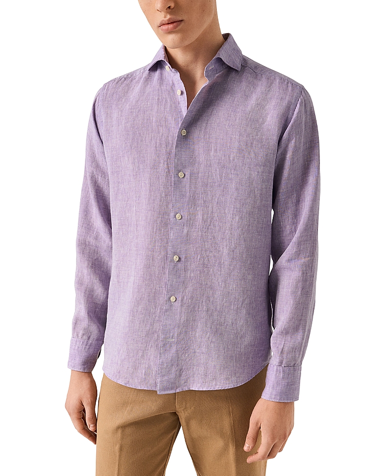 Eton Contemporary Fit Solid Linen Shirt In Purple