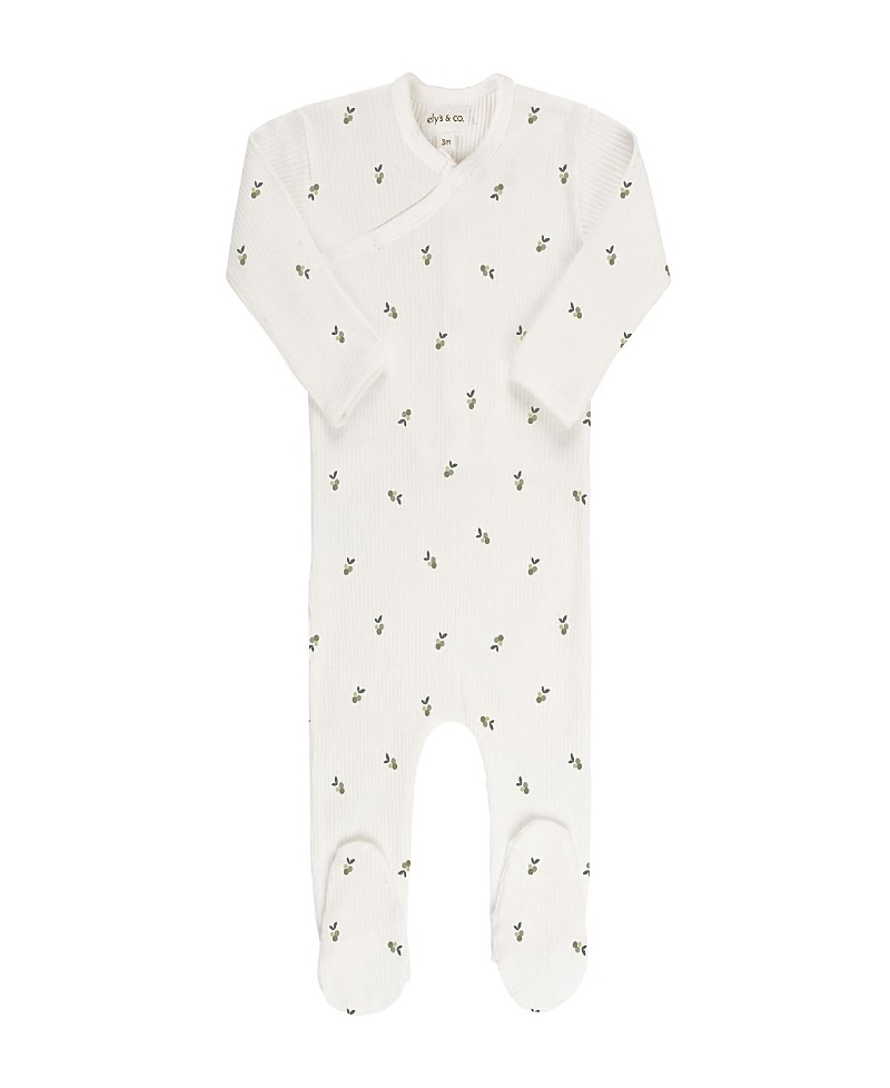 Ely's & Co. Unisex Cotton Ribbed Zipper Footie - Baby In Ivory/sage Berry