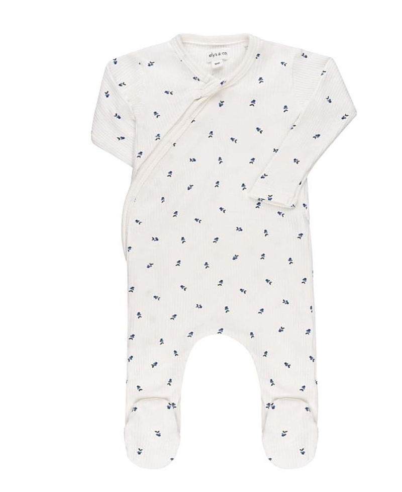 Ely's & Co. Unisex Cotton Ribbed Zipper Footie - Baby In Ivory/blue Berry