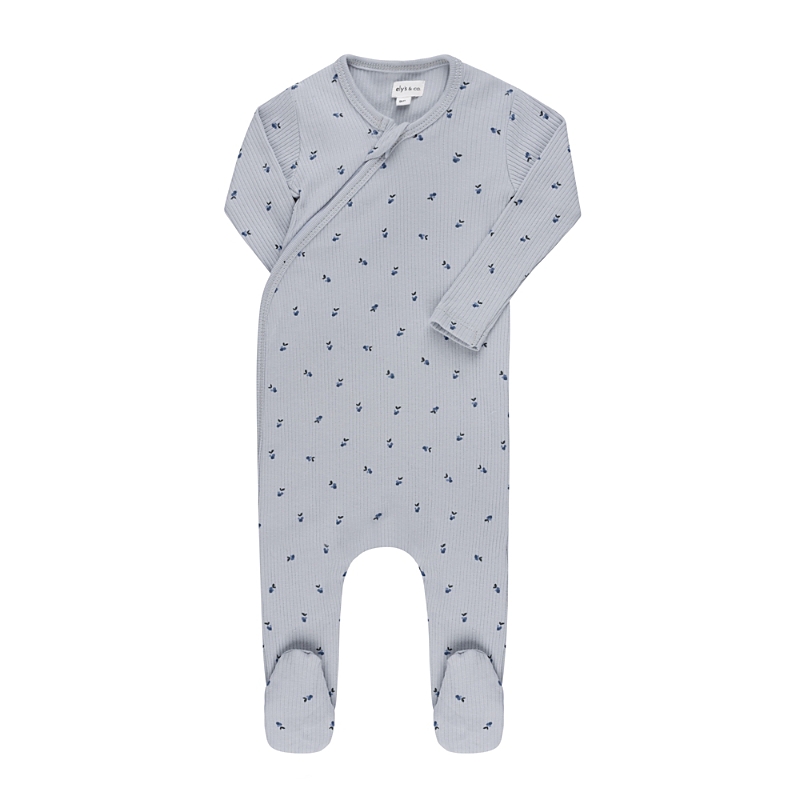 Ely's & Co. Unisex Cotton Ribbed Zipper Footie - Baby In Blue/blue Berry