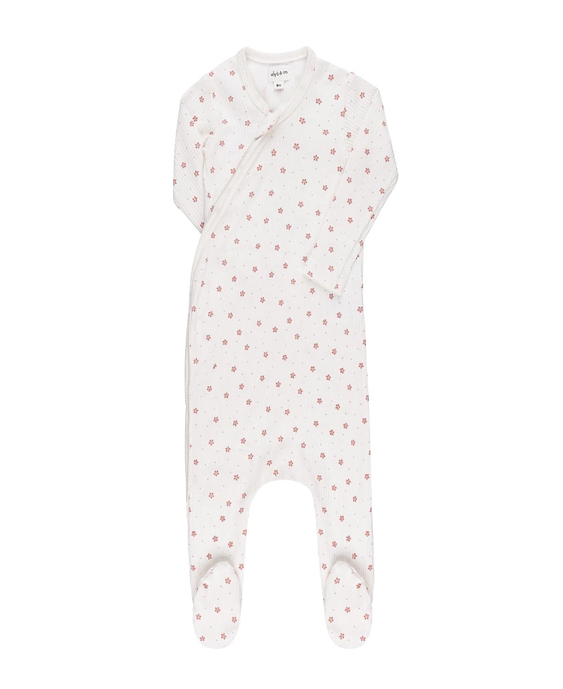 Ely's & Co. Unisex Cotton Ribbed Zipper Footie - Baby In Floral Pin Dot