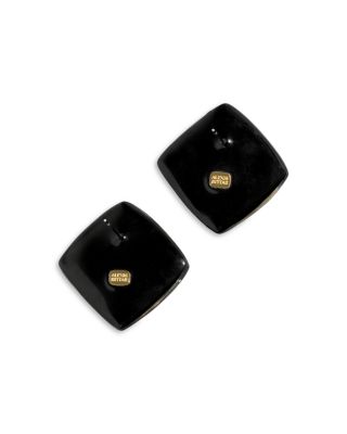 Luminous Lucite Armor Black Framed Diamond Shape Drop Earrings in 14K Gold Plated 