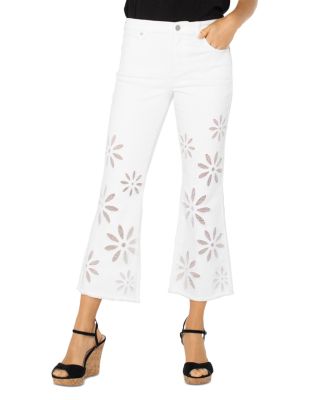 Hannah High Rise Crop Flare Jeans in White Daisy