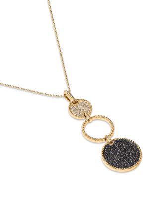 White & Black Diamond Circle Pendant Necklace in 14K Yellow Gold, 0.90 tcw