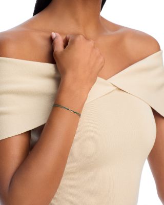 14K Yellow Gold Emerald Birthstones Silk Cord Slider Bracelet