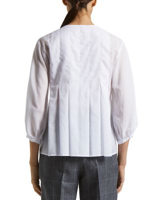 Pintuck Collarless Blouse