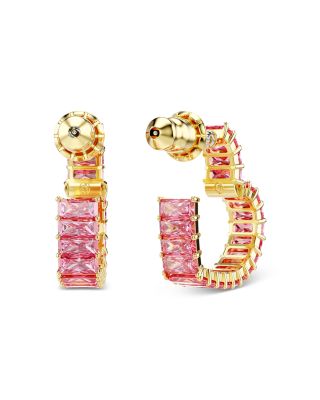Matrix Pink Crystal Heart Hoop Earrings 