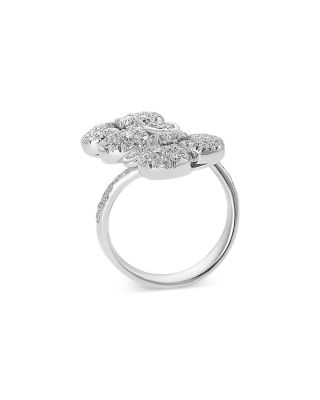 18K White Gold Ischia Diamond Pav&eacute; Flower Bypass Ring