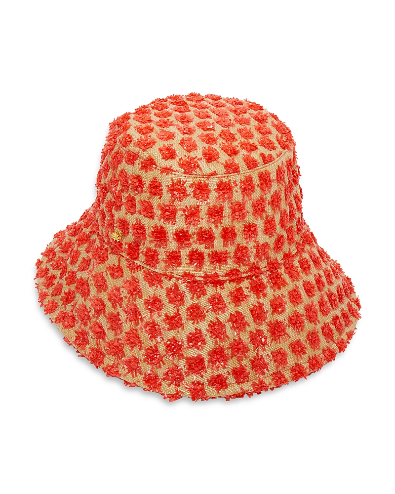 Lele Sadoughi Melon Dotted Raffia Bucket Hat In Natural Melon