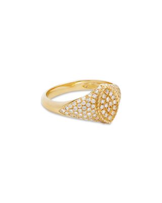9K Yellow Gold Gray Diamond Pav&eacute; Baby Chevaliere Signet Ring