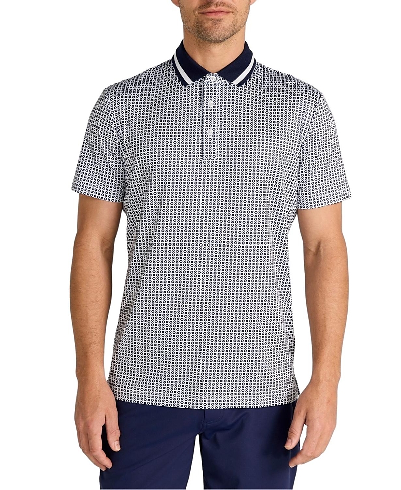 Redvanly Norvins Neat Tic Tac Toe Print Performance Golf Polo In Midnight Navy
