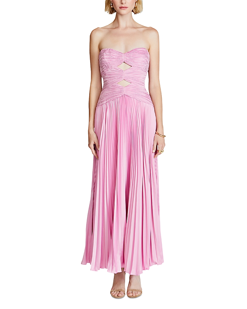 Amur Carolyn Strapless Cut-out Pleated Midi Dress In Pink Opal