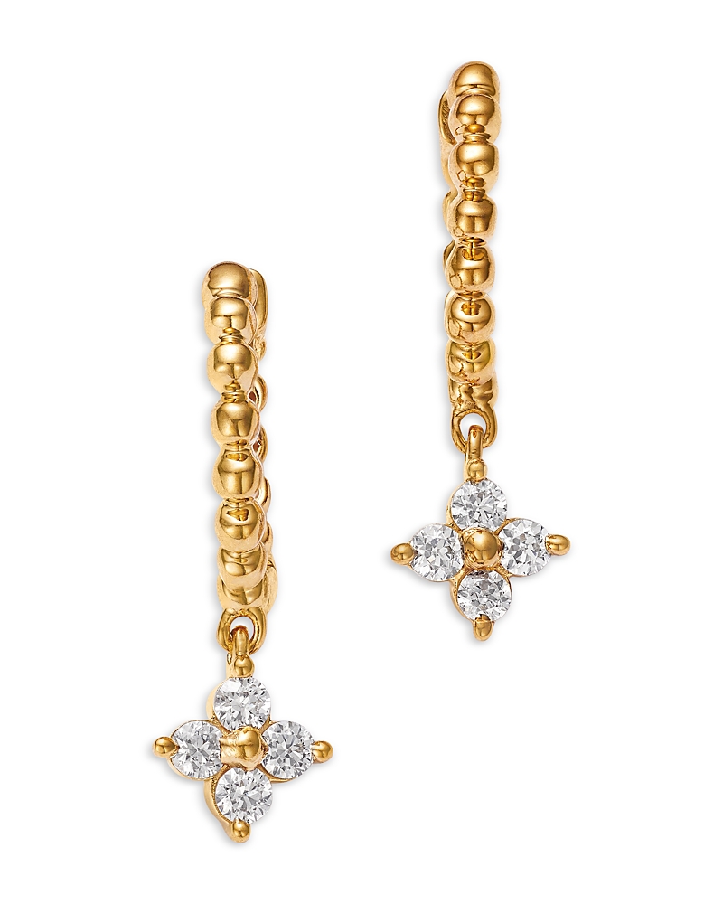 Bloomingdale's Fine Collection Diamond Flower Dangle & Polished Bead Huggie Hoop Earrings In 14k Yellow Gold, 0.25 Ct. T. W. In Gold