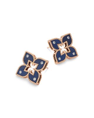18K Rose Gold Venetian Princess Titanium Diamond Flower Stud Earrings