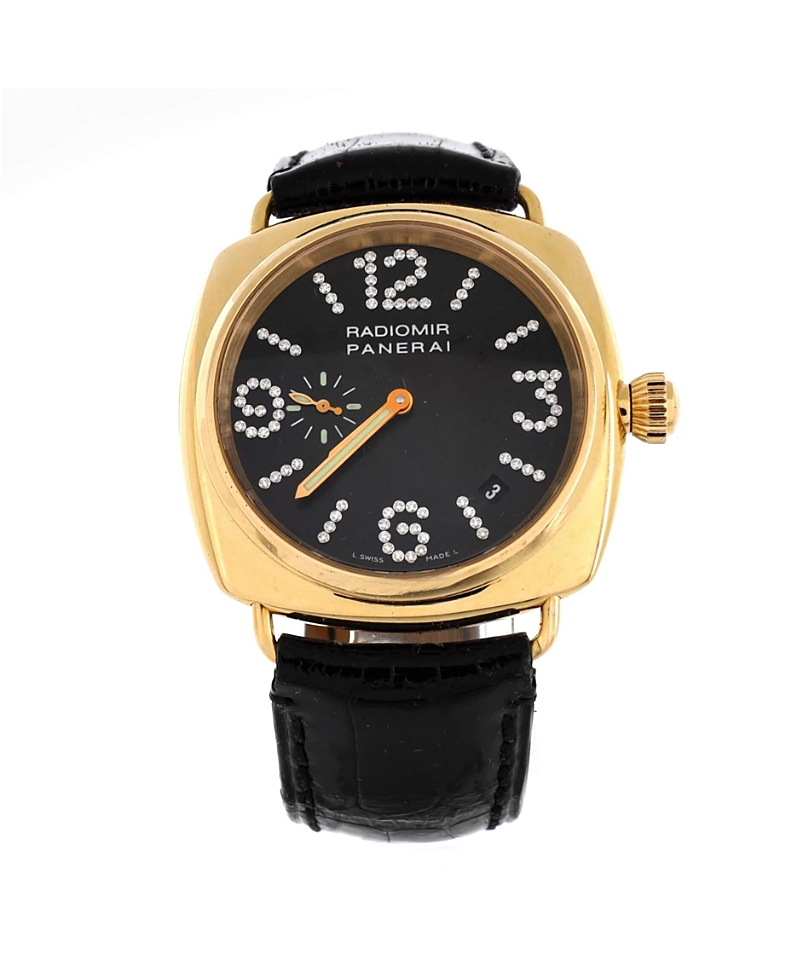 Pre-owned Pre-owned Panerai Panerai Radiomir Automatic Watch In Gold And Alligator With Diamond Markers 40mm In Dial Color: Black