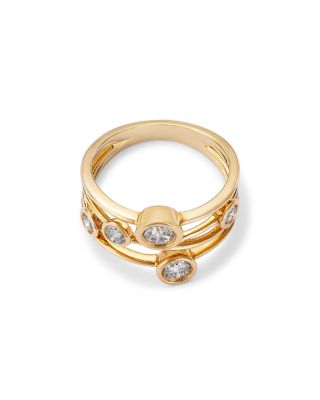 Diamond Bezel Multirow Crossover Ring in 14K Yellow Gold, 0.76 tcw