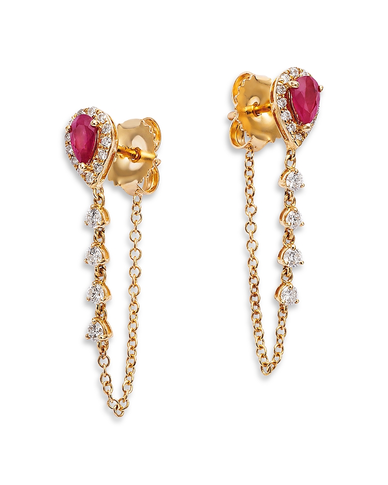 Bloomingdale's Fine Collection Ruby & Diamond Chain Hoop Earrings In 14k Yellow Gold In Gold