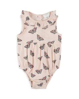 FIRSTS by petit lem - Girls' Monarch Butterfly Print Ribbed Bubble Romper - Baby