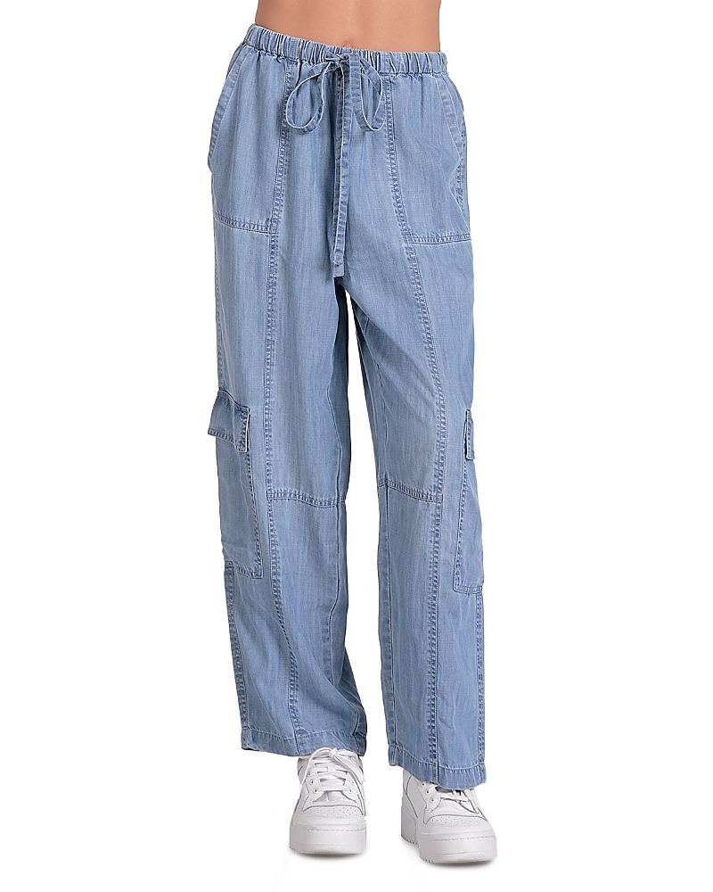 Elan Denim Cargo Drawstring Pant In Blue