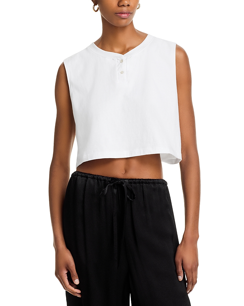 Leset Margo Sleeveless Cropped Henley Top In White