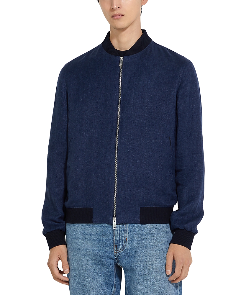 Zegna Jacket With Zip Navy Blue In Navy Blue