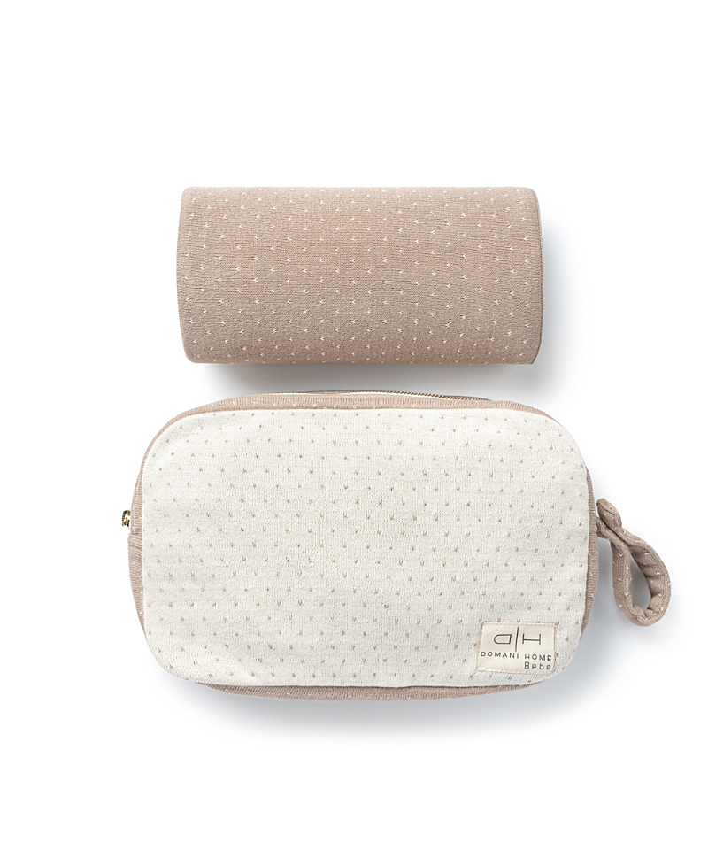 Domani Home Dotty Pouch And Blanket Set Taupe In Taupe And Cream