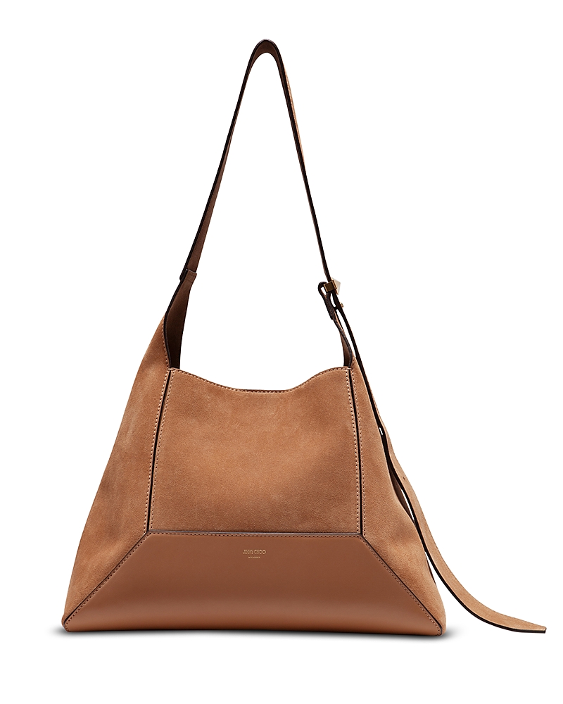 Jimmy Choo Diamond Suede Hobo Bag In Toffee/gold