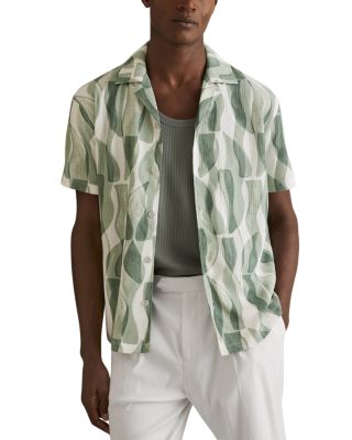 REISS - Taro Textured Printed Cuban Shirt