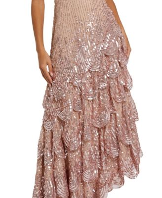 Asymmetrical Scallop Hem Embellished Gown