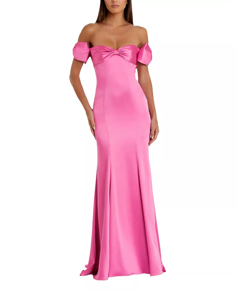 Mac Duggal Satin Off-The-Shoulder Mermaid Gown with Bow
