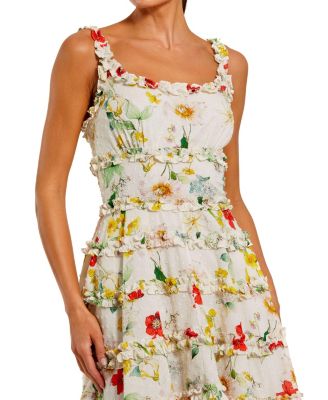 Floral Square Neck Ruffle Mini Dress