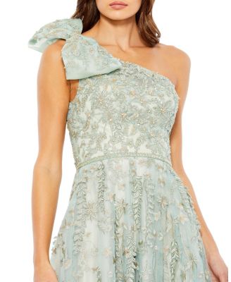  Embellished Bow One Shoulder A Line Gown