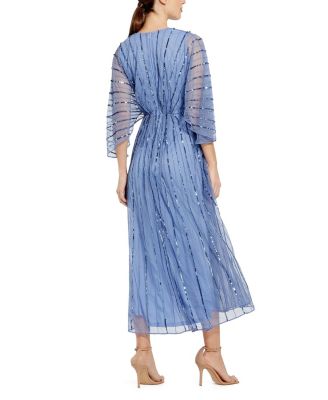 Beaded Striping Kimono Sleeve V Neck Dress